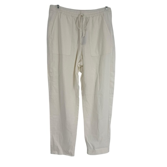 J. Crew Straight Leg Seaside Pants Linen Elastic Waist White UnLined Size Medium - Picture 3 of 12